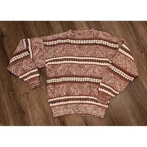 Robinson's Sweater Small Brown Strips Grandma Chunky Knit Oversize Made In USA